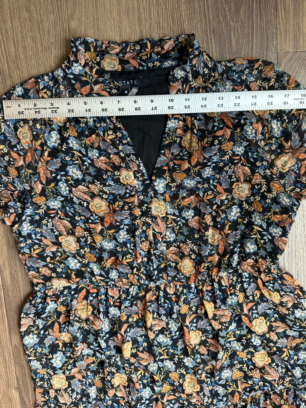 1.STATE Floral Tiered Maxi Dress M Ruffle Collar V Neck Long Sleeve Boho - Picture 10 of 11